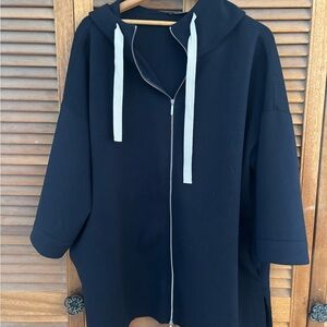 MaxMara Navy Hooded Jacket with White Drawstrings